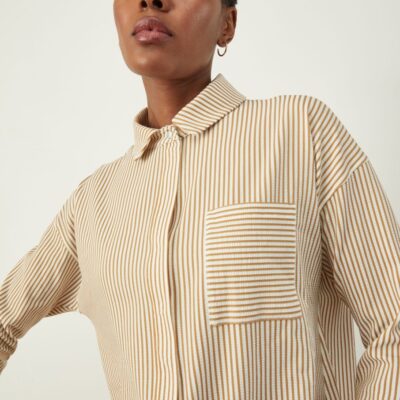 Women ADAY Tops & Blouses | Something Striped Shirt Latte/Stripe